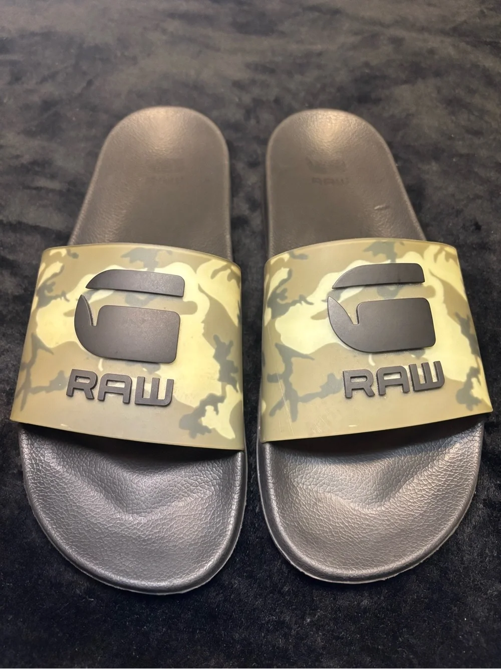 G-Star men Olive Camo Slide Sandals with Black Footbed